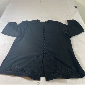 Chaus Button Down Shirt Black 26” pit to pit 3/4 Sleeve Flowy Blouse Top